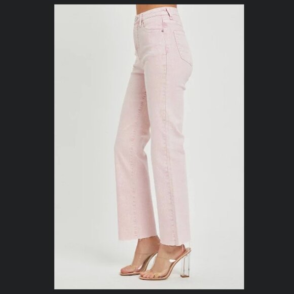 NWT Risen High Rise Raw Hem Slit Straight Jeans in Mauve size 15/32 - Picture 3 of 15